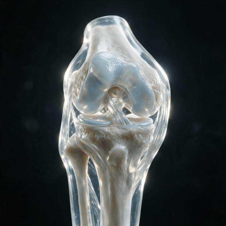 Cartilage Regeneration shown on a translucent anatomical model of a knee joint
