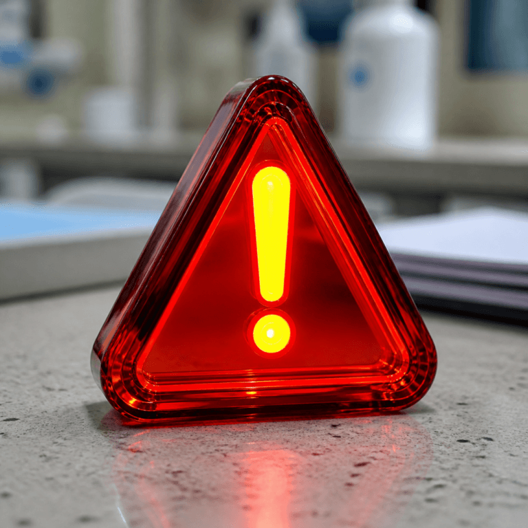 Stem Cell Clinics warning shown as an illuminated red triangle on a clinic counter
