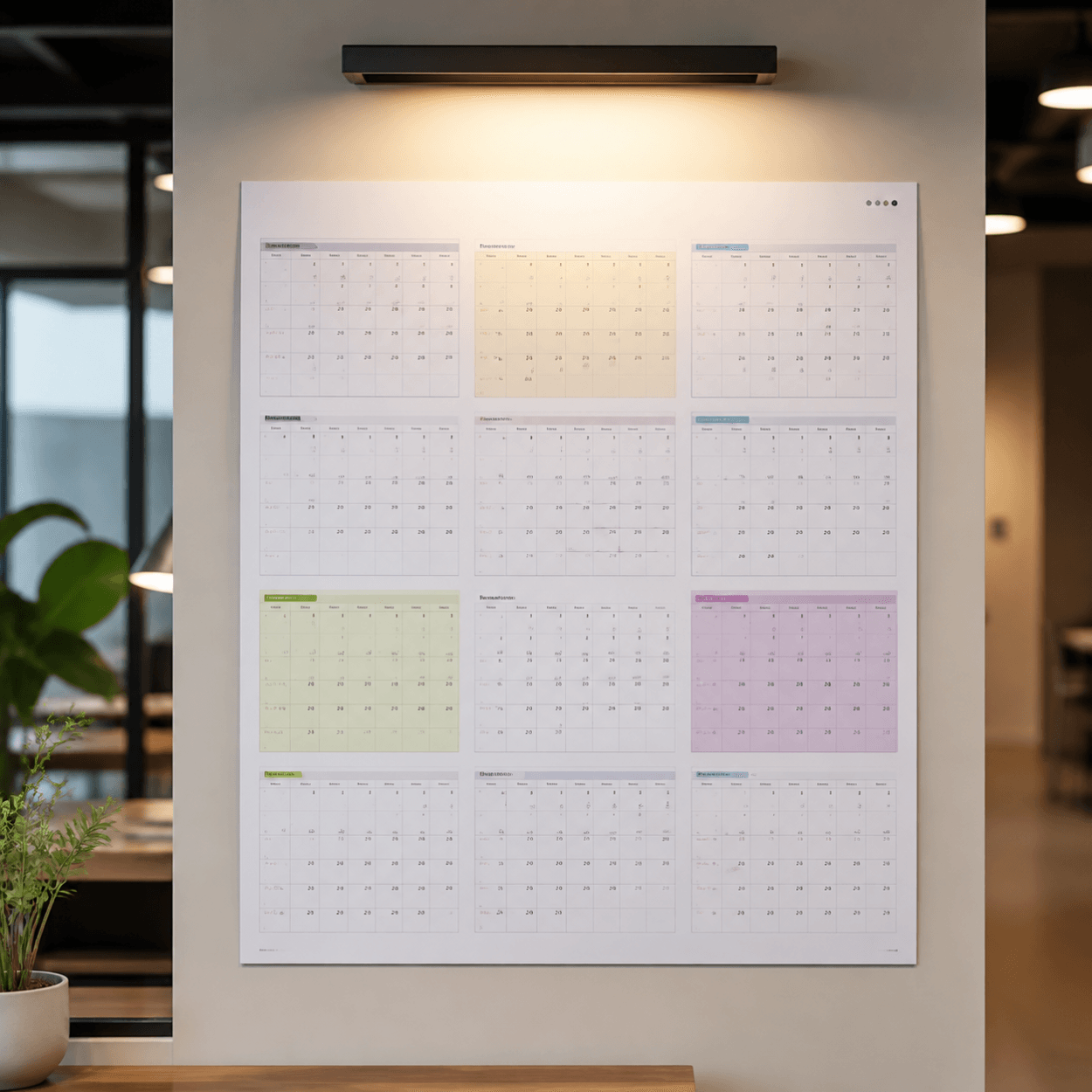 Adipose stem cell research year shown on a full year wall calendar in an office