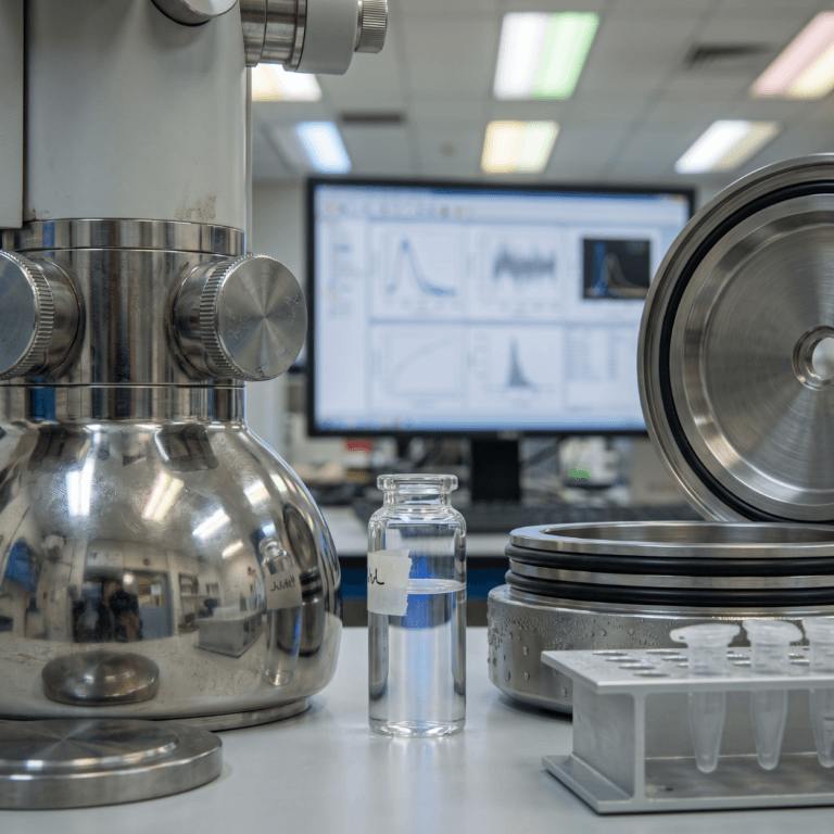 Stainless cryogenic vessel and labeled vials on a lab bench, where autologous and allogeneic adipose banking diverge